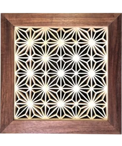 Kumiko style wall art with Asa-No-Ha design