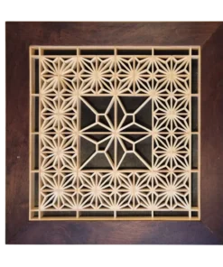 Kumiko Japanese style wall art with centered dogwood pattern